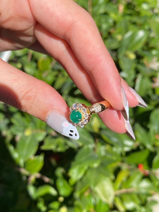 18k cabochon emerald diamond ring size 6.5