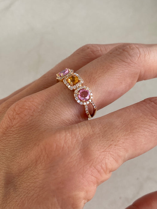 Vintage 18K Rose Gold Sapphire & Diamond Ring
