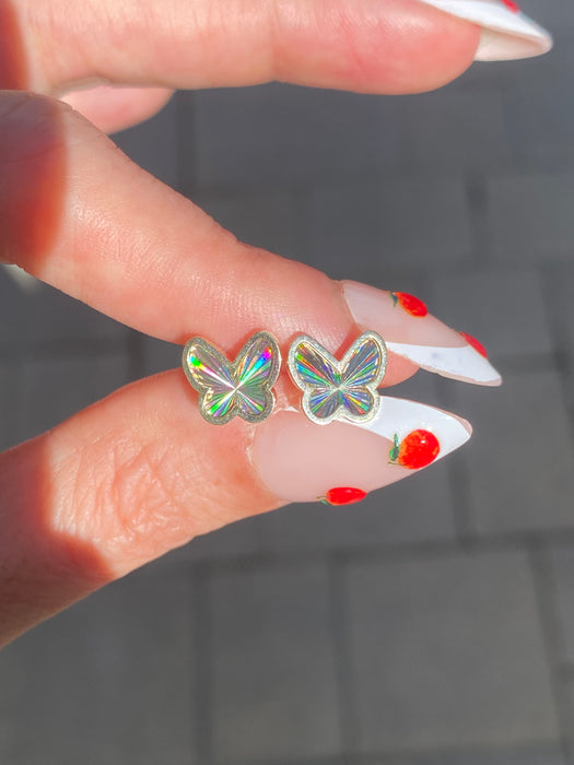 10K Gold Fluted Rainbow Butterfly Stud Earrings