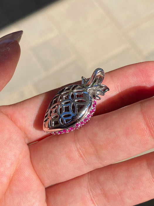 14k white gold ruby and emerald strawberry charm