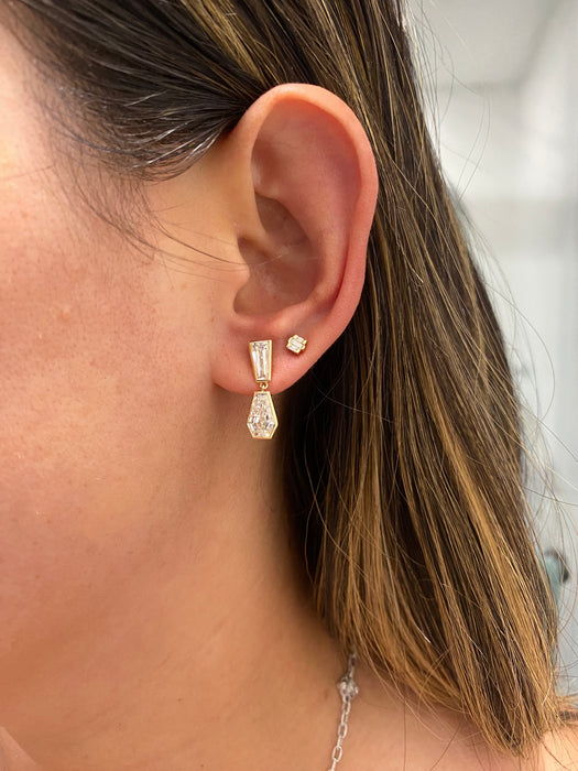 14K Tapered Baguette & Coffin Lab Diamond Dangle Earrings- 4 TCW