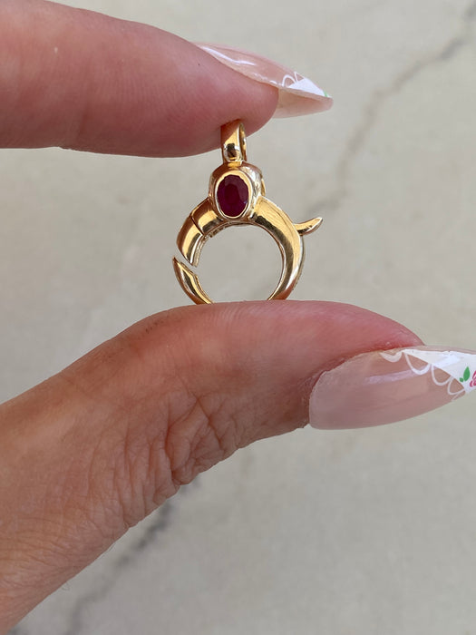 14K Gold Ruby Lobster Clasp Charm Connector | Double Bezel-Set Ruby Enhancer