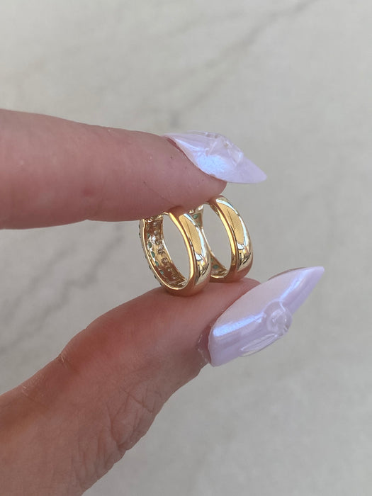 14K Natural Emerald & Diamond Huggie Earrings
