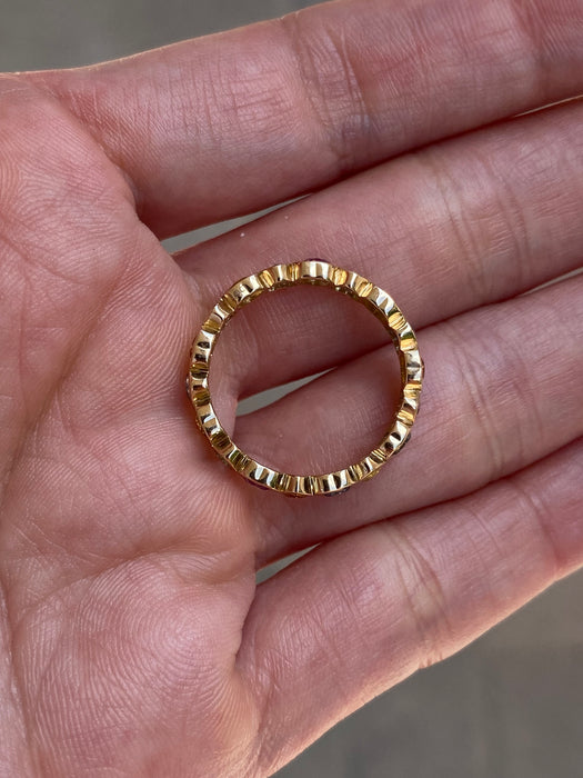 14K Gold Rainbow Sapphire Heart Eternity Ring