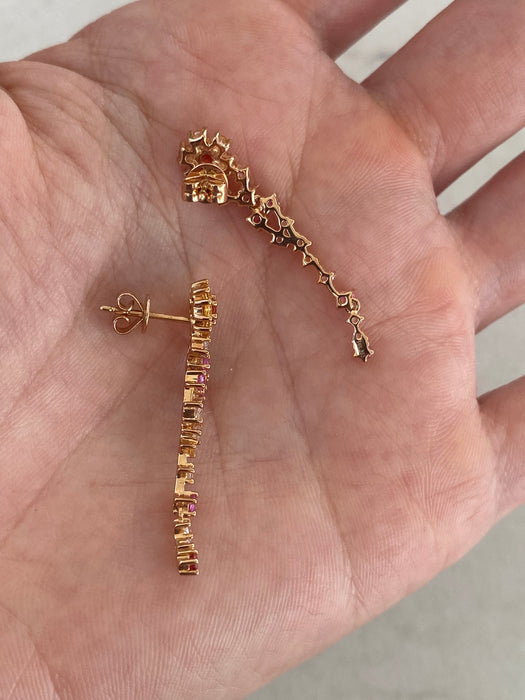 14K Rose Gold Multi-Sapphire & Diamond Flower Drop Earrings