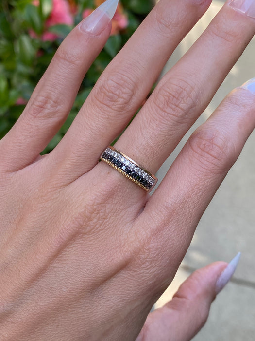 18k two tone black white diamond ring size 7