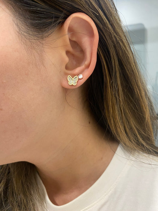 10K Gold Fluted Rainbow Butterfly Stud Earrings