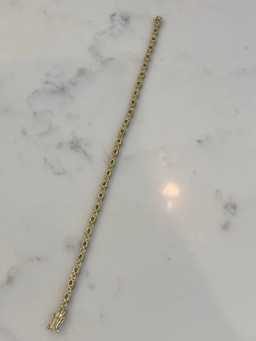 Vintage 14K Green Tourmaline & Diamond Tennis Bracelet – 4.5 CT Tourmaline
