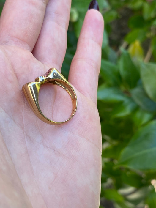 18k pink tourmaline aquamarine heart diamond bow ring size 6.5