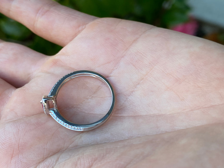 18k white gold ruby diamond marquise ring size 6.75