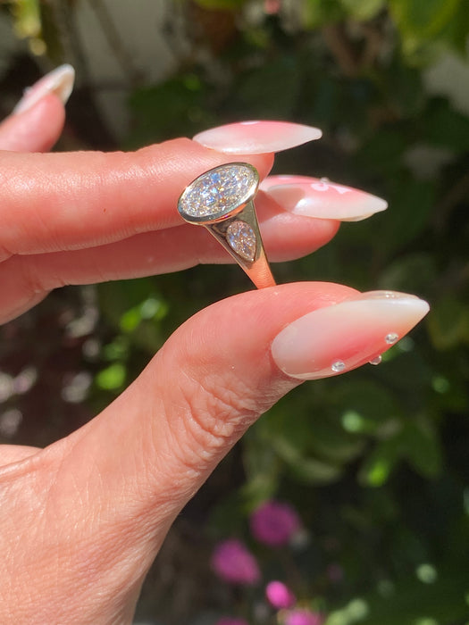 14K Gold 2.69 Carat Oval & Pear Lab Diamond Ring