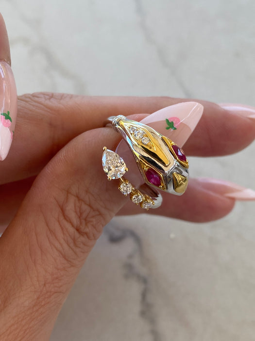 18K Two-Tone Natural Ruby & Diamond Snake Wrap Ring