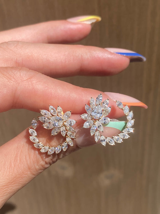 Vintage 18K Gold 3.3TCW Marquise Pear Circle Diamond Earrings