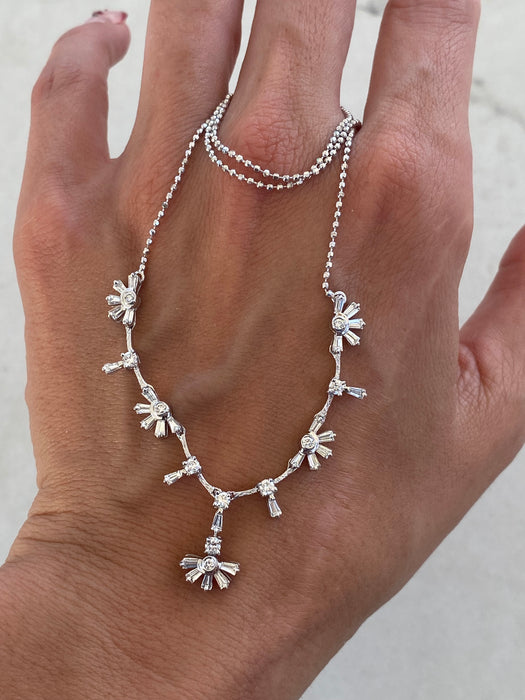 Vintage 18K White Gold Diamond Flower Necklace | 1.30 TCW Natural Diamonds