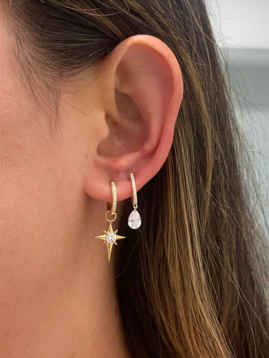 14K Reversible Lab Diamond North Star Huggie Earrings
