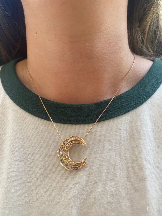 Vintage 18K Rose Gold Crescent Moon Necklace