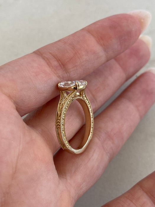 14K Gold Lab Cushion 2.03 TCW Diamond Ring Size 6