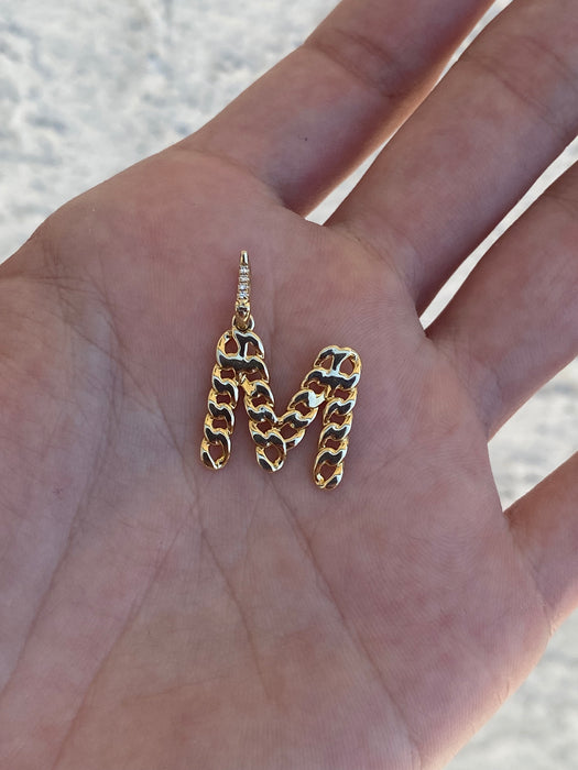 14k diamond curb initial letter pendant
