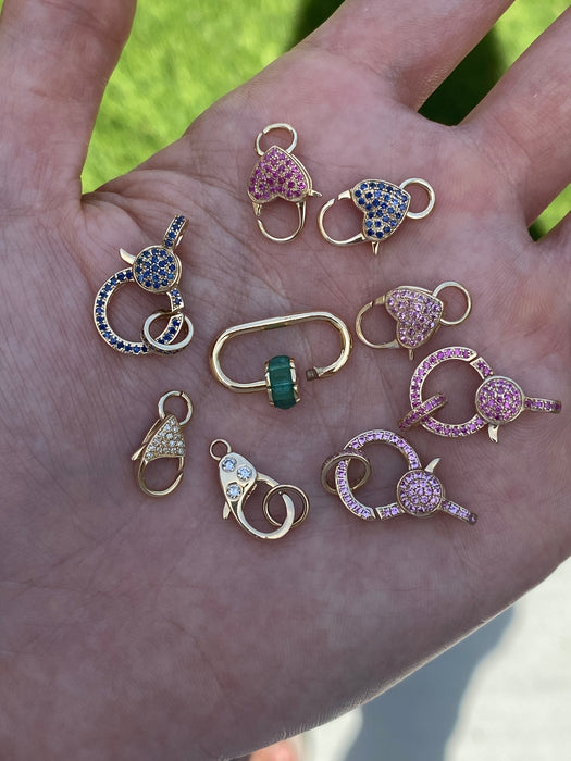 14K Gold Gemstone Clasps & Connectors – Diamond, Ruby, Sapphire, Emerald Carabiners & Heart Links