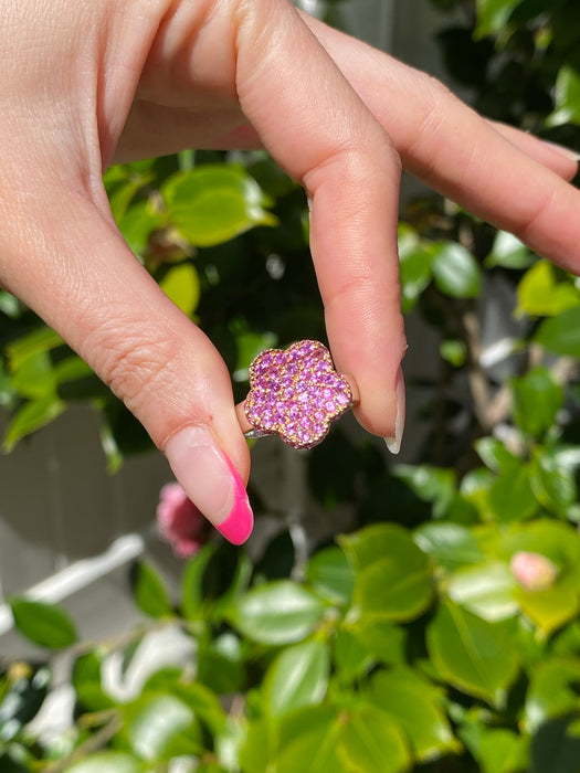 18k white and rose gold with pink sapphire daisy flower ring size 6.75