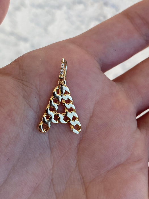 14k diamond curb initial letter pendant
