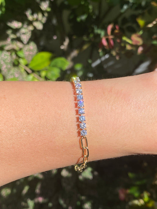 14k half 4 carat lab diamond paperclip bracelet 7.25”