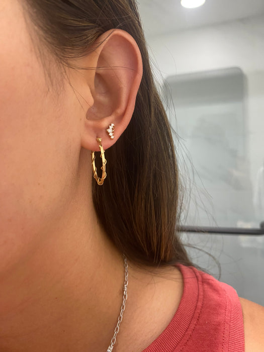 Vintage 14K Gold Oval Hoop Braided Rope Earrings