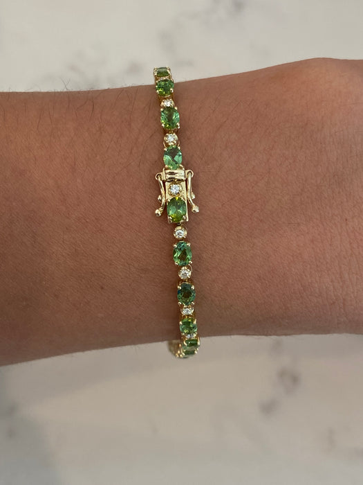 Vintage 14K Green Tourmaline & Diamond Tennis Bracelet – 4.5 CT Tourmaline