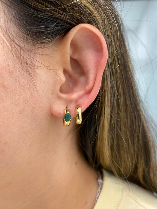 14K Natural Emerald Reversible Huggie Earrings
