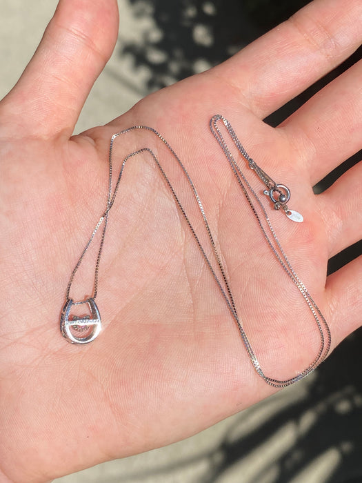 Platinum box chain with horseshoe pink sapphire heart diamond pendant 18”