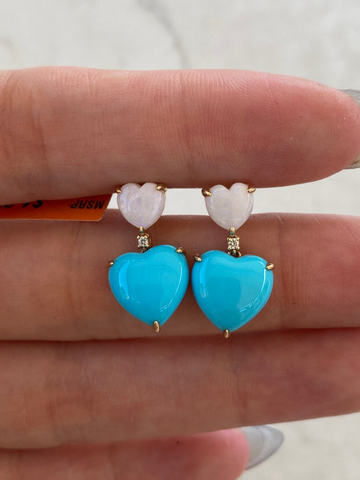 14K Gold Opal, Turquoise & Diamond Heart Drop Earrings by Effy