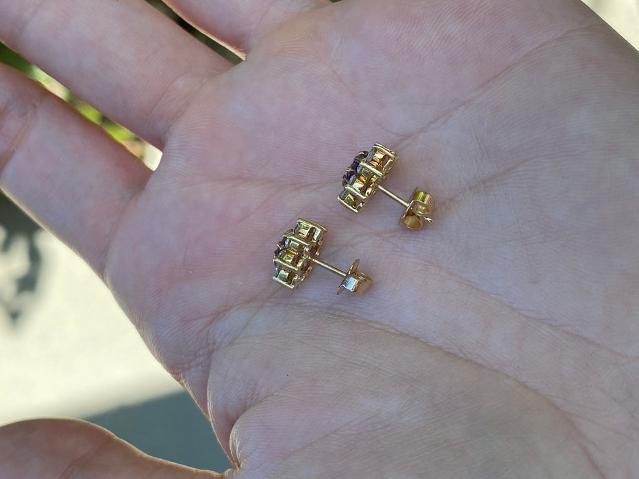 14k amethyst diamond flower stud earrings