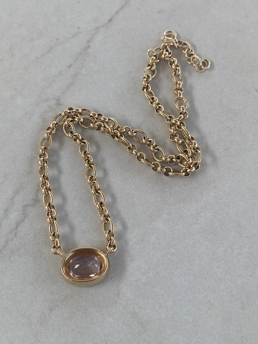 14K East-to-West 3.3 Carat Morganite Double-Bezel Trombone Necklace