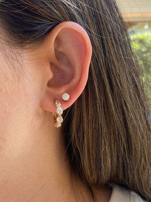 14K Lab 1.8 TCW Diamond Bezel Set Pear Hoop Earrings
