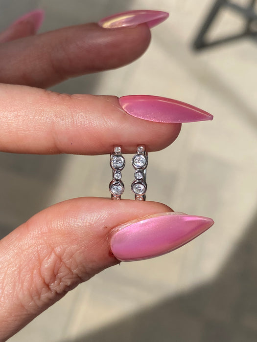 14K White Gold Bezel Set Diamond Huggie Earrings