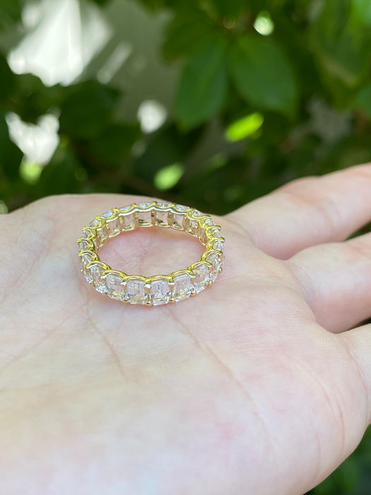 14k white topaz emerald cut eternity ring size 6.5