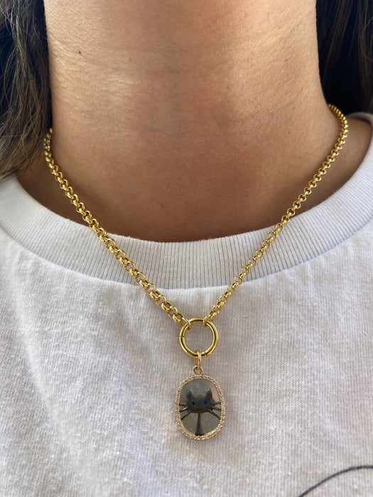 14K Gold Mother-of-Pearl Cat Charm
