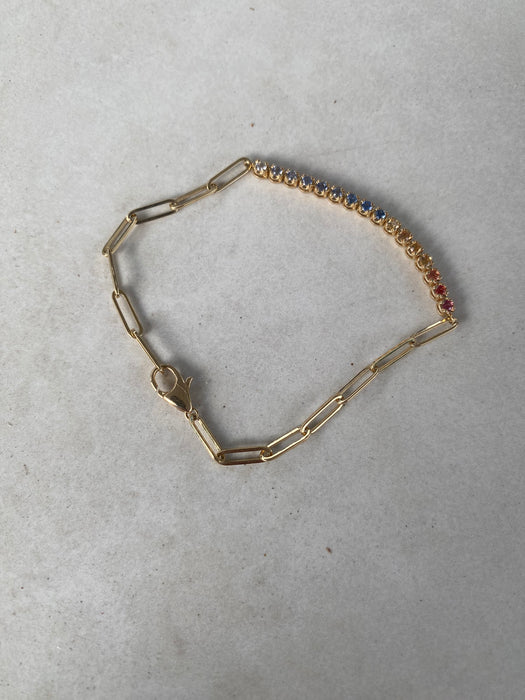 14K Rainbow Sapphire & Paperclip Bracelet