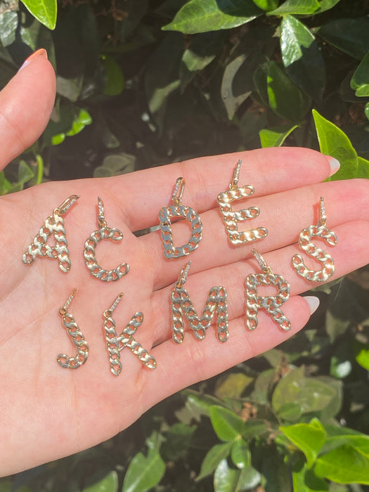 14k diamond curb initial letter pendant
