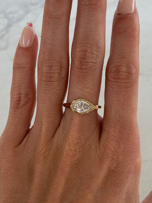 14K Gold 1.51 CT Pear Step Cut Lab Diamond Ring IGI Certified