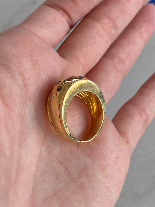 Vintage 18K Gold Multi-Gem Bombe Ring
