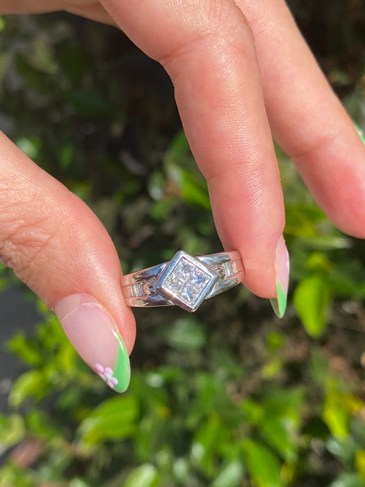 18k white gold princess cut baguette diamond ring size 6.75