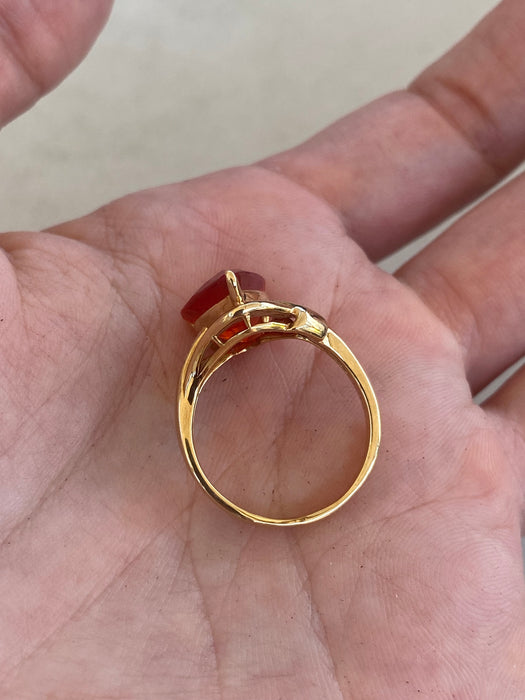 Vintage 18K Fire Opal & Diamond Ring