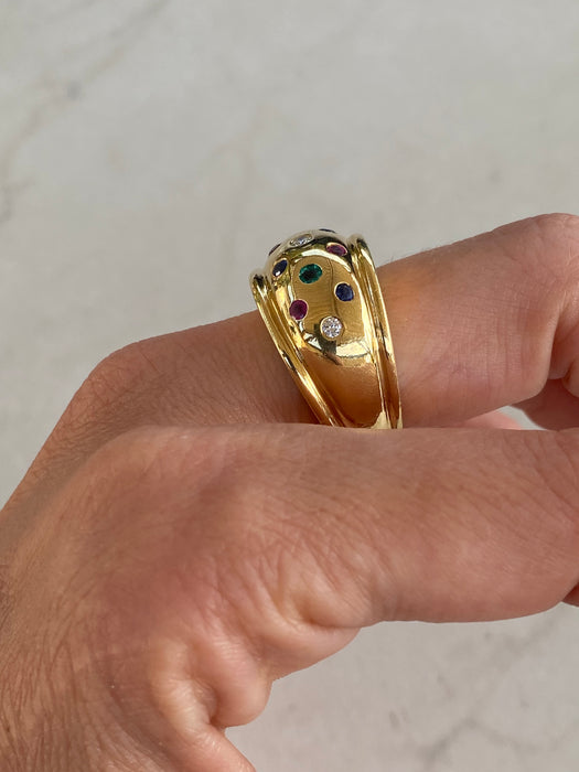 Vintage 18K Gold Multi-Gem Bombe Ring