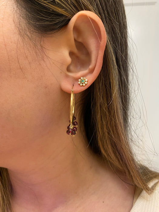 14k hoops with dangly amethyst