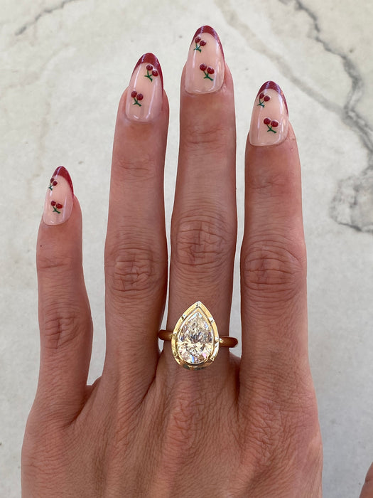 14K Double Bezel Set 3.02 Carat Lab Pear Diamond Ring