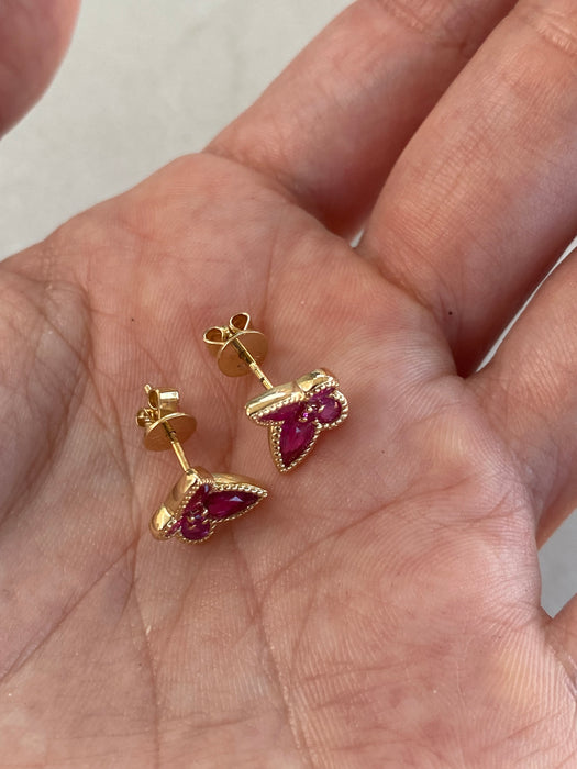 14K Gold Natural Ruby Butterfly Stud Earrings – 1.3 CTW