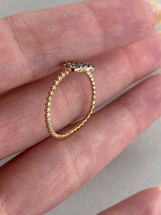 14K Gold Bead Ring with Blue Sapphire Heart | Size 7