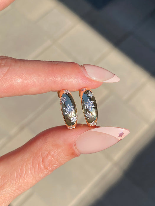 14K Gold Diamond Star Huggie J Hoop Earrings – 0.25 TCW