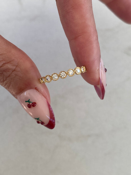 14K Gold Milgrain Bezel-Set Lab Diamond Ring